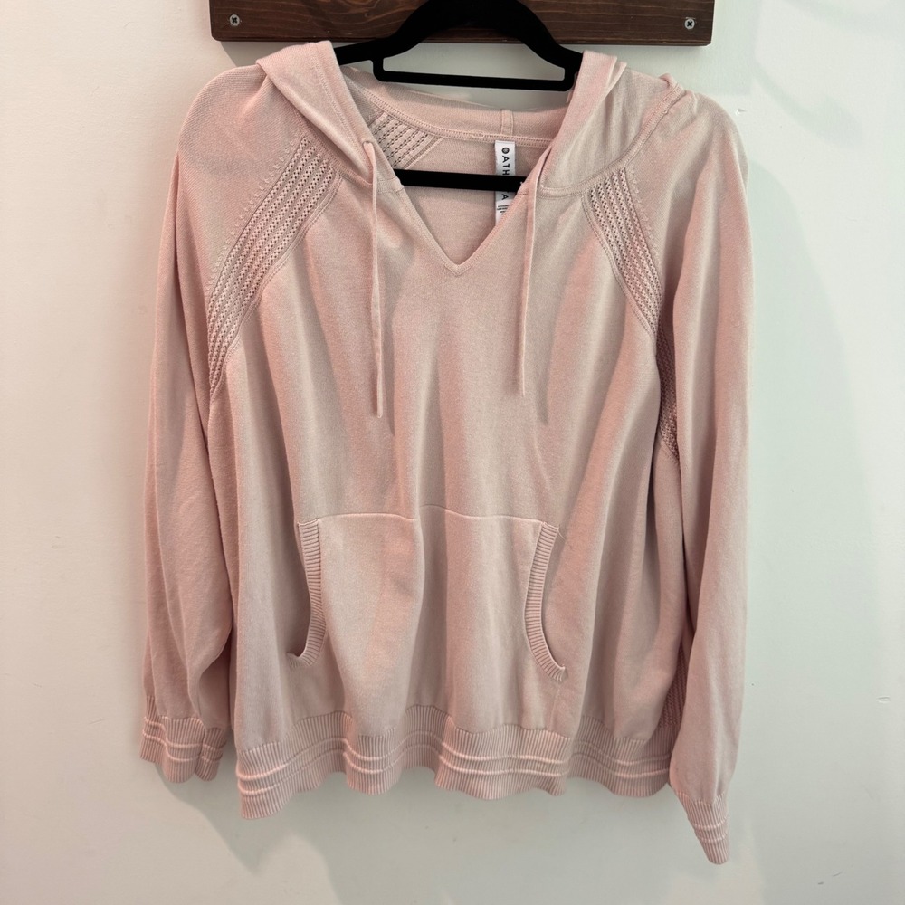 Athleta Evergreen Sweater‎ Hoodie in Orchid Pink V-Neck Mesh Raglan 3X